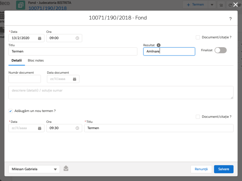 Modificare termen fără fiinalizare
