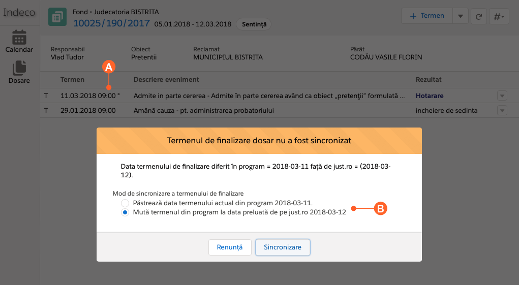 Rezolvare conflic actualizare termen finalizare