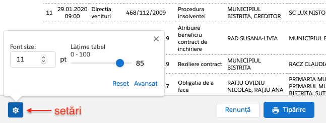 Print preview settings